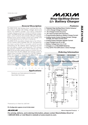 MAX1870AETJ datasheet - Step-Up/Step-Down Li Battery Charger