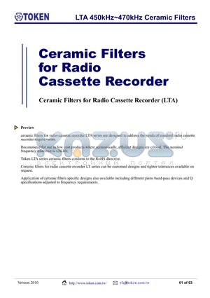 LT450A datasheet - LTA 450kHz~470kHz Ceramic Filters