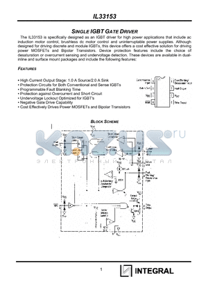 IL33153 datasheet - SINGLE IGBT GATE DRIVER