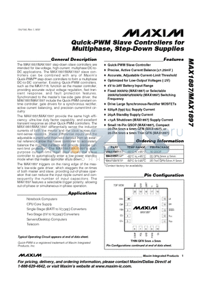 MAX1887 datasheet - Quick-PWM Slave Controllers for Multiphase, Step-Down