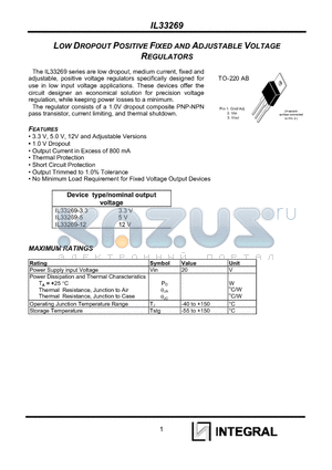 IL33269 datasheet - LOW DROPOUT POSITIVE FIXED AND ADJUSTABLE VOLTAGE REGULATORS