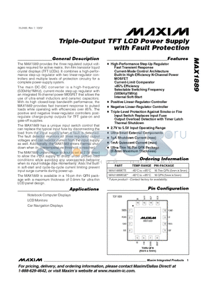 MAX1889 datasheet - Triple-Output TFT LCD Power Supply with Fault Protection