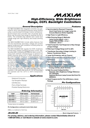 MAX1895EGI datasheet - High-Efficiency, Wide Brightness Range, CCFL Backlight Controllers
