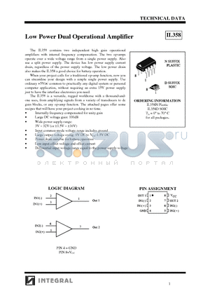 IL358 datasheet - Low Power Dual Operational Amplifier