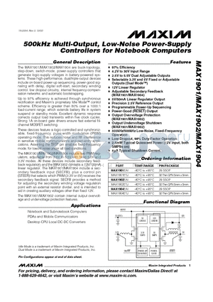 MAX1904 datasheet - 500kHz Multi-Output, Low-Noise Power-Supply Controllers for Notebook Computers