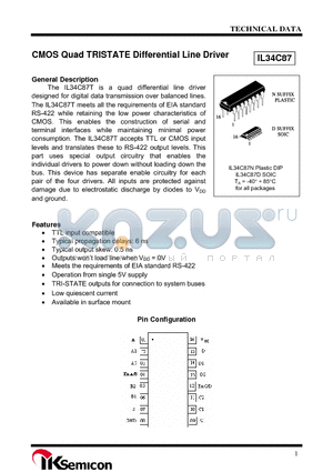 IL34C87 datasheet - CMOS Quad TRISTATE Differential Line Driver