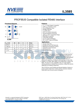 IL3585TR13 datasheet - PROFIBUS Compatible Isolated RS485 Interface