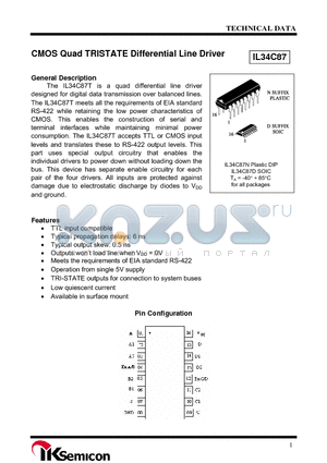 IL34C87N datasheet - CMOS Quad TRISTATE Differential Line Driver