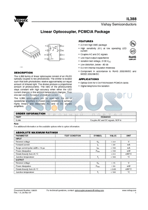 IL388 datasheet - Linear Optocoupler, PCMCIA Package