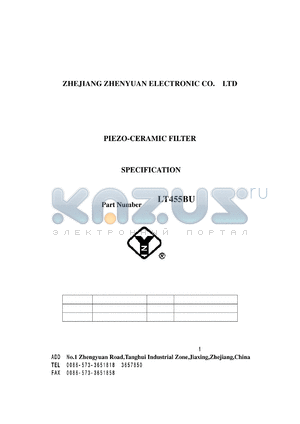 LT455BU datasheet - PIEZO-CERAMIC FILTER