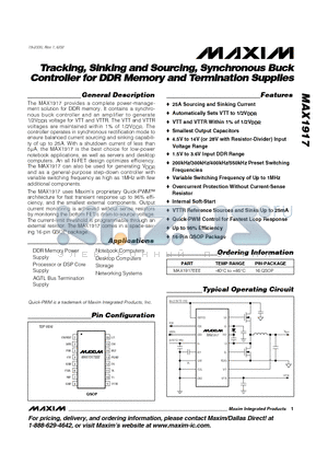 MAX1917 datasheet - Tracking, Sinking and Sourcing, Synchronous Buck Controller for DDR Memory and Termination Supplies
