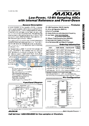 MAX191ACWG datasheet - Low-Power, 12-Bit Sampling ADCs with Internal Reference and Power-Down