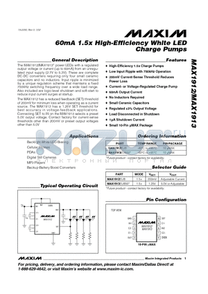 MAX1913 datasheet - 60mA 1.5x High-Efficiency White LED Charge Pumps