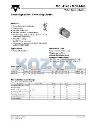 MCL4148 datasheet - Small Signal Fast Switching Diodes