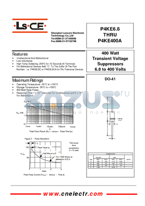 P4KE170 datasheet - 400 Watt Transient voltage suppressors 6.8to400 volts