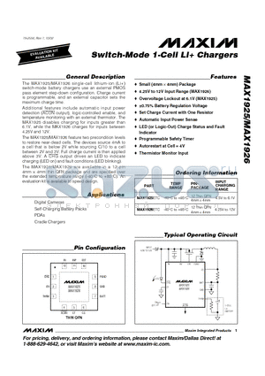 MAX1925 datasheet - Switch-Mode 1-Cell Li Chargers