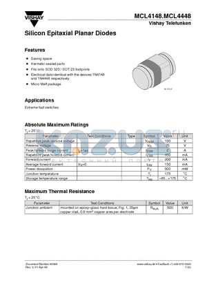 MCL4448 datasheet - Silicon Epitaxial Planar Diodes