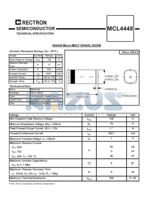 MCL4448 datasheet - Micro- MELF SIGNAL DIODE