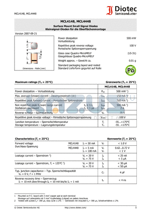 MCL4448 datasheet - Surface Mount Small Signal Diodes