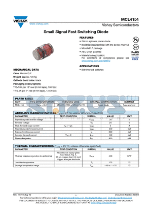 MCL4154_12 datasheet - Small Signal Fast Switching Diode