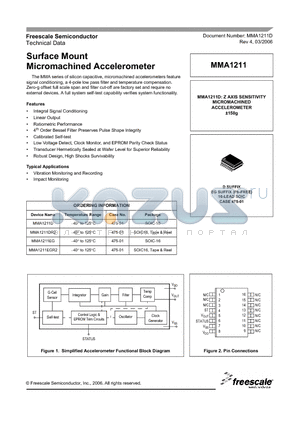 MMA1211D datasheet - Surface Mount Micromachined Accelerometer