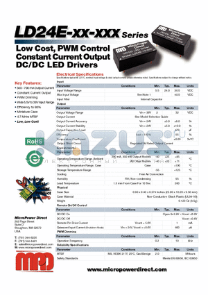 LD24E-08-350 datasheet - Low Cost, PWM Control Constant Current Output DC/DC LED Drivers