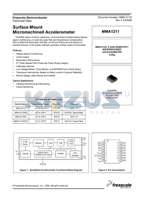 MMA1211DR2 datasheet - Surface Mount Micromachined Accelerometer