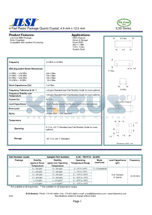 IL3S-HF9F18-20.000 datasheet - 4 Pad Plastic Package Quartz Crystal, 4.6 mm x 12.5 mm