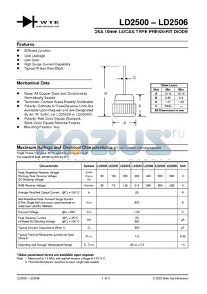 LD2503 datasheet - 25A 10mm LUCAS TYPE PRESS-FIT DIODE