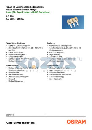 LD260 datasheet - GaAs Infrared Emitter Arrays