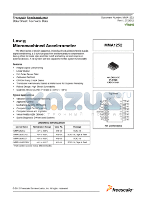 MMA1252EG datasheet - Low-g Micromachined Accelerometer