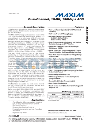 MAX19517 datasheet - Dual-Channel, 10-Bit, 130Msps ADC