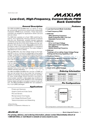 MAX1953 datasheet - Low-Cost, High-Frequency, Current-Mode PWM Buck Controller