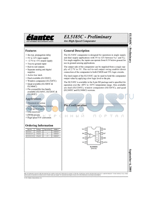 EL5185CS datasheet - 4ns High-Speed Comparator