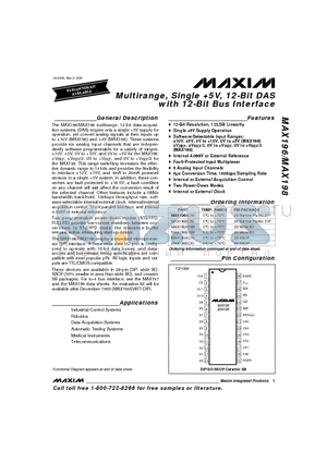 MAX196-MAX198 datasheet - Multirange, Single %V, 12-Bit DAS with 12-Bit Bus Interface