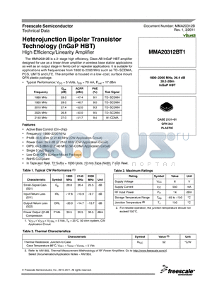 MMA20312BT1 datasheet - Heterojunction Bipolar Transistor Technology (InGaP HBT)