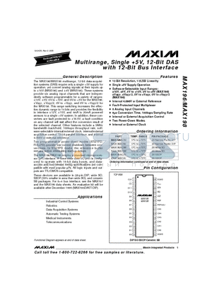 MAX196ACWI datasheet - Multirange, Single %V, 12-Bit DAS with 12-Bit Bus Interface