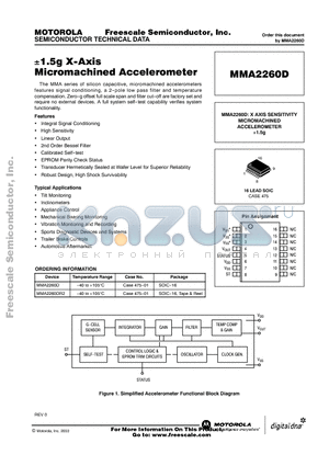 MMA2260DR2 datasheet - 1.5g X-Axis Micromachined Accelerometer