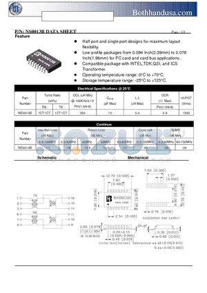 NS0013B datasheet - 10/100 PC CARD LAN MAGNETICS
