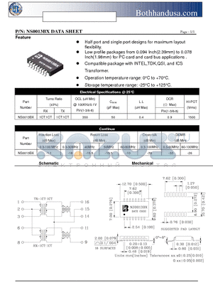NS0013BX datasheet - 10/100 PC CARD LAN MAGNETICS