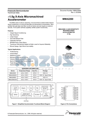 MMA2260EGR2 datasheet - a1.5g X-Axis Micromachined Accelerometer