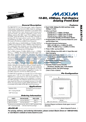 MAX19713 datasheet - 10-Bit, 45Msps, Full-Duplex Analog Front-End