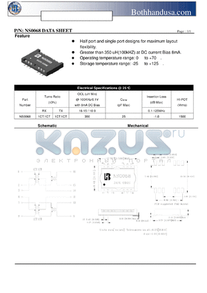 NS0068 datasheet - 10/100/1000 BASE-T LAN MAGNETICS