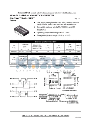 NS0013X datasheet - 10/100 PC CARD LAN MAGNETICS SOLUTIONS