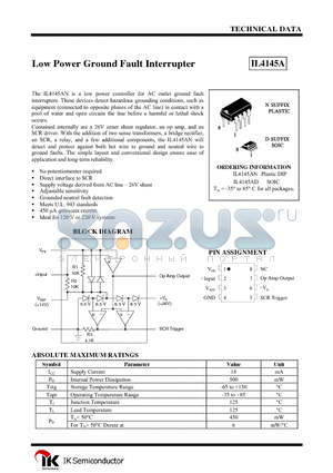 IL4145A datasheet - Low Power Ground Fault Interrupter