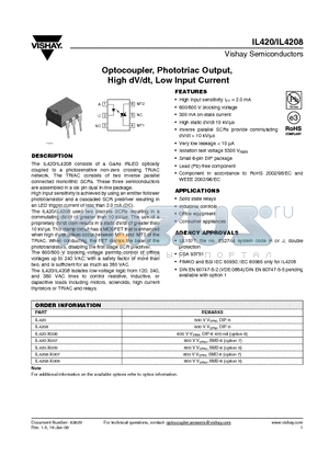 IL420 datasheet - Optocoupler, Phototriac Output, High dV/dt, Low Input Current