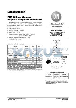 NS2029M3T5G datasheet - PNP Silicon General Purpose Amplifier Transistor