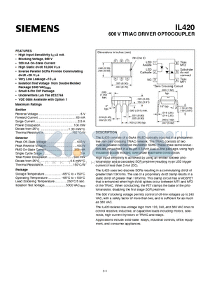 IL420 datasheet - 600 V TRIAC DRIVER OPTOCOUPLER