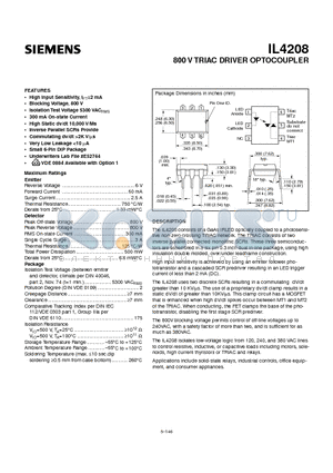 IL4208 datasheet - 800 V TRIAC DRIVER OPTOCOUPLER