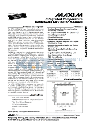 MAX1978 datasheet - Integrated Temperature Controllers for Peltier Modules